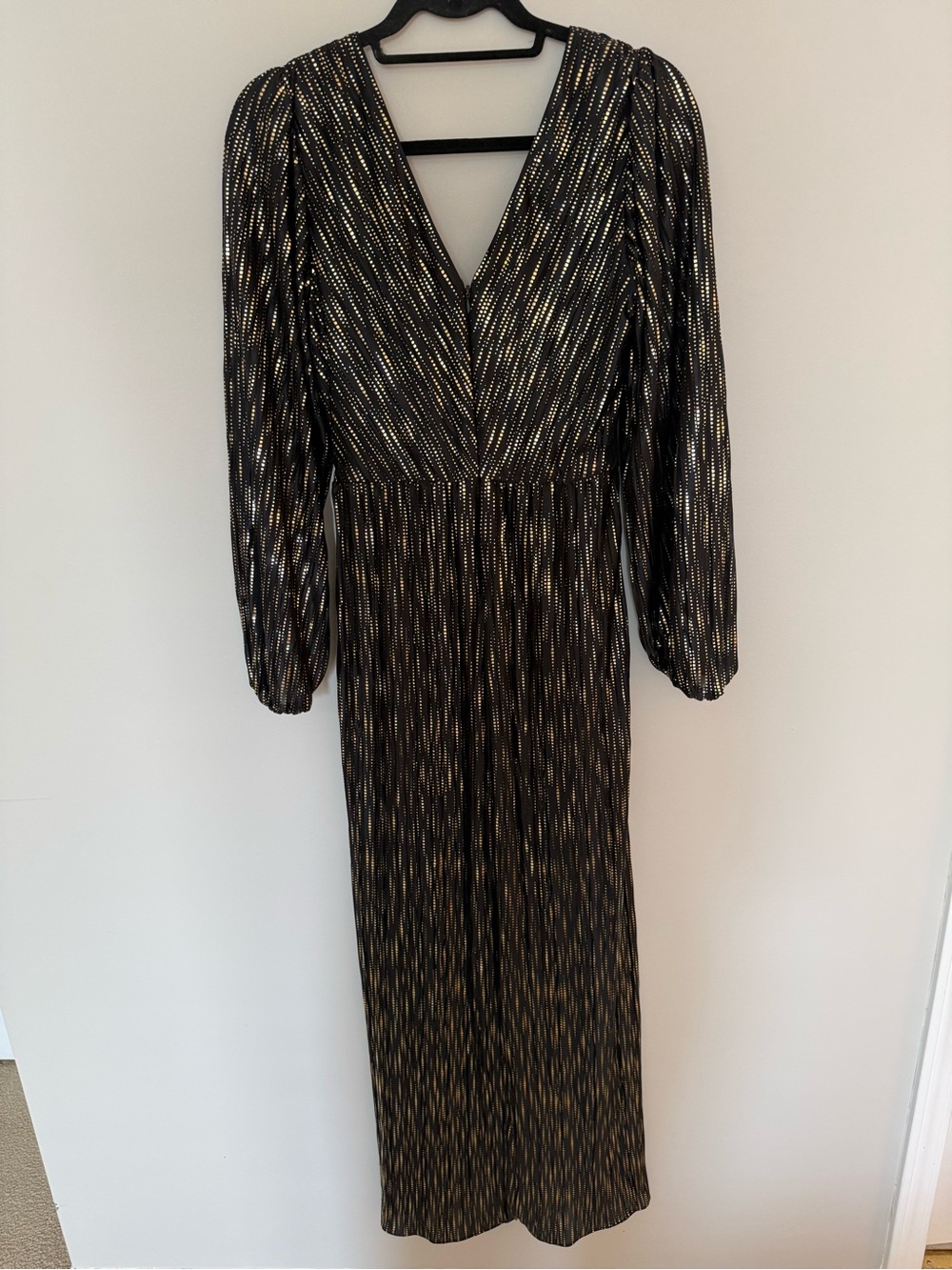 GUESS Black Gold Metallic Wrap Maxi Dress Long Sleeve Party Cocktail - Picture 5 of 10